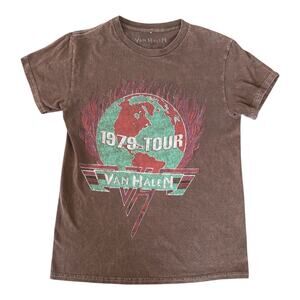 Van Halen 1979 Tour Reprint T-Shirt M Brown Double Sided Band Graphic Tee